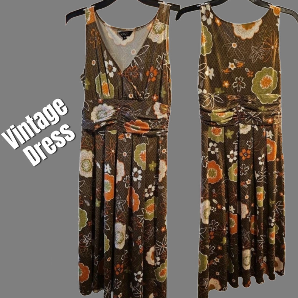 Floral Brown Sleeveless Dress